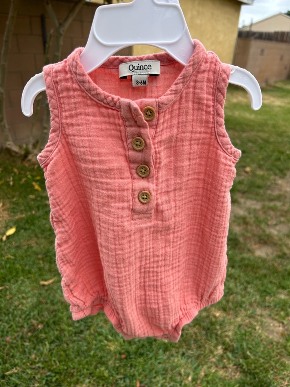 Quince Coral Pink Muslin Baby Romper